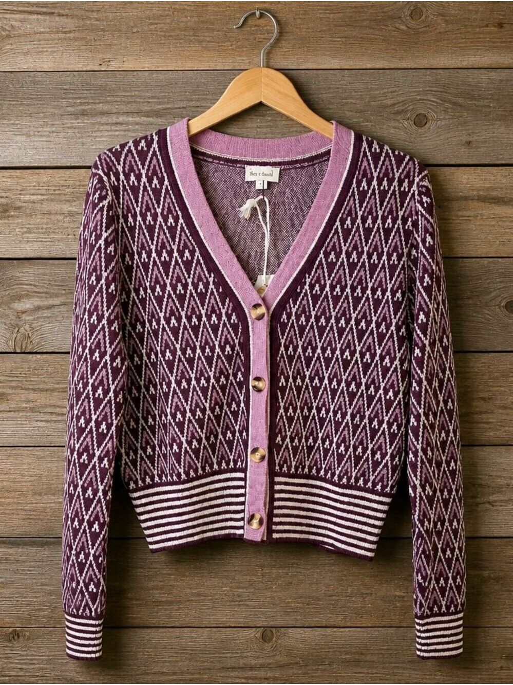 Hem & Thread Cardigan Sweater Mauve Small #SW1 - Picture 3 of 10